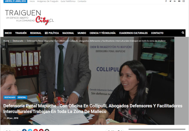 El equipo de la DPM en Collipulli: el defensor Ricardo Cáceres, la asistente Lorena Fariña y la facilitadora intercultural Rosa Huenchumilla.
