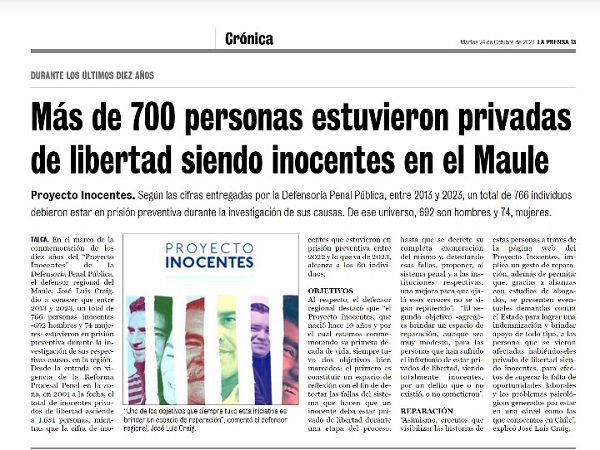 Una amplia cobertura mediática tuvo el "Proyecto Inocentes" en la región del Maule.