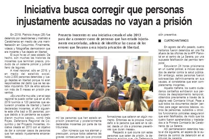 Entrevista sobre el Proyecto Inocentes en diario La Región