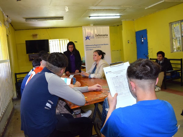 El encuentro del equipo de defensa juvenil con los jóvenes de la casa 11 del CIP-CRC de Coronel. La actividad se repitió en la casa 12.