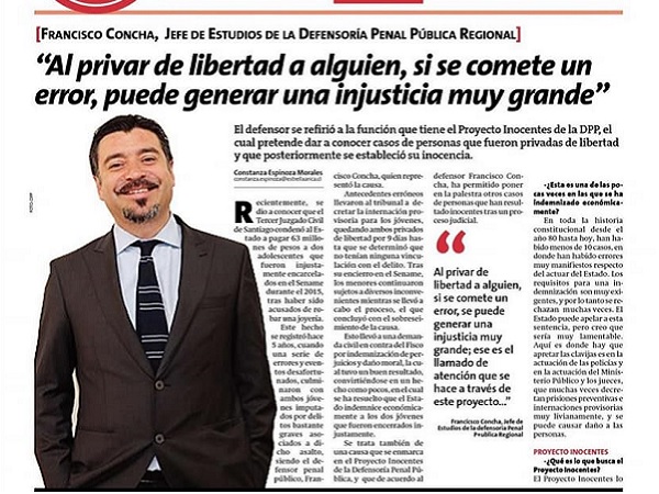 La entrevista dada por el jefe de Estudios de la Defensoría Regional de Arica y Parinacota apareció destacada en el periódico.