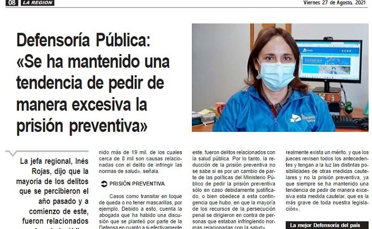 La entrevista a la Defensora Regional de Coquimbo publicada en el diario "La Región".