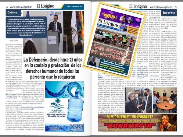 Las dos páginas desplegadas de El Longino y la portada del diario iquiqueño.