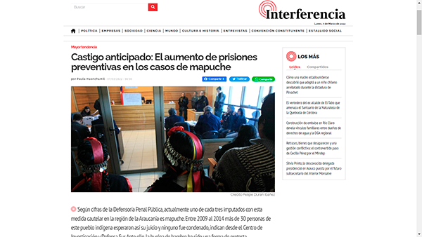 El reportaje fue publicado por el periódico digital “Interferencia”, el lunes 07 de marzo de 2022.