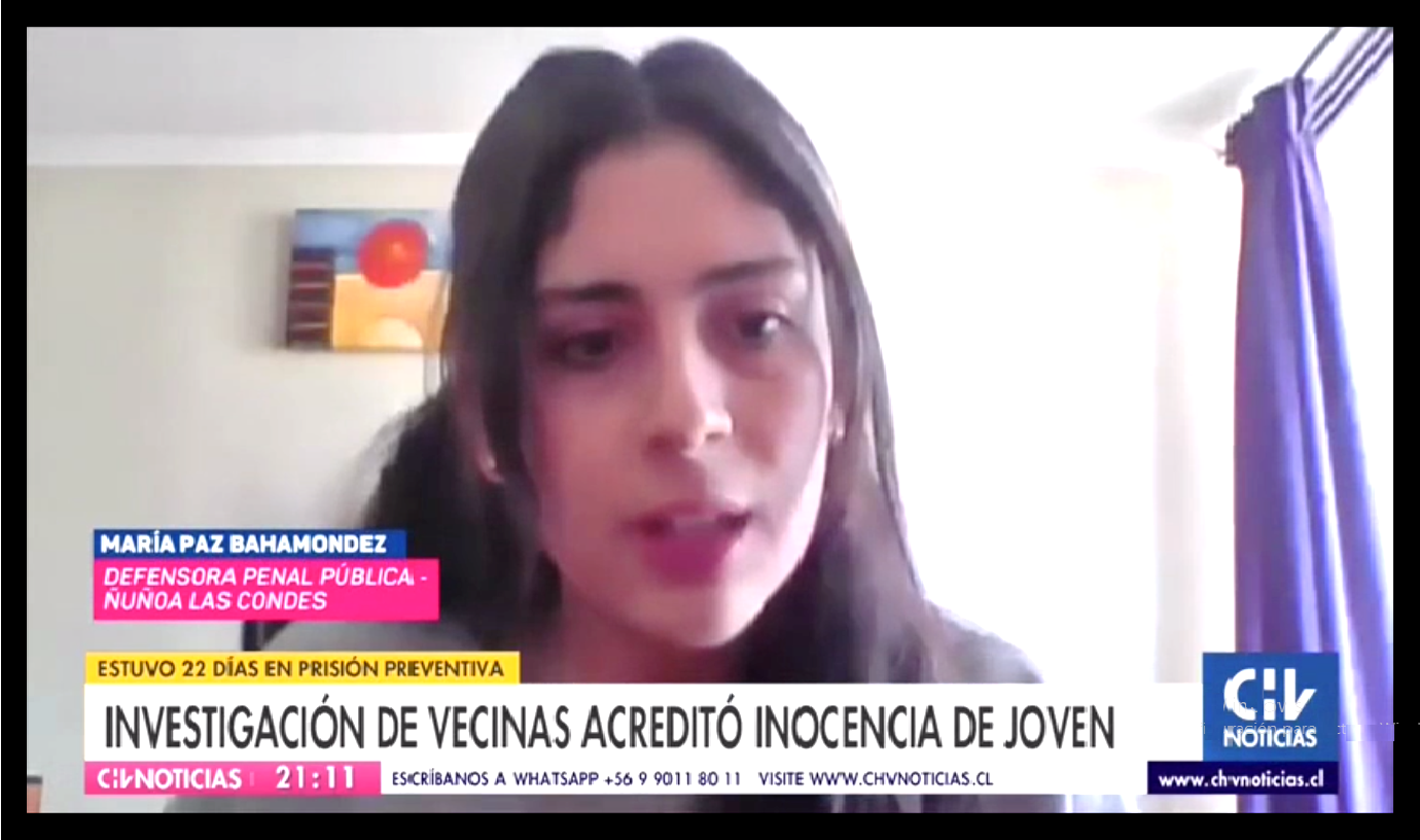Chilevisión emitió un amplio reportaje sobre el caso de un joven inocente representado por la defensora pública María Paz Bahamóndez.