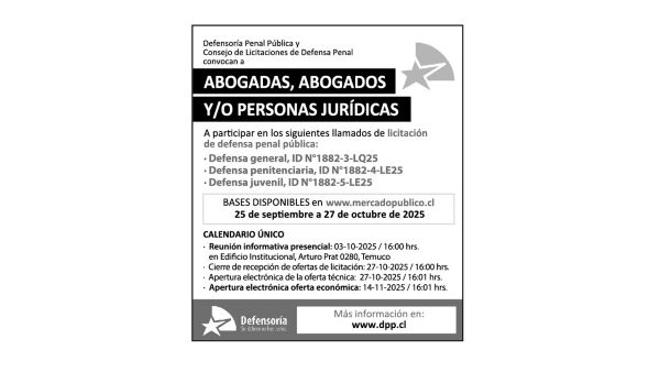 A trav&eacute;s de este aviso, publicado en el diario El Austral de Temuco, se invita a postular en esta licitaci&oacute;n.