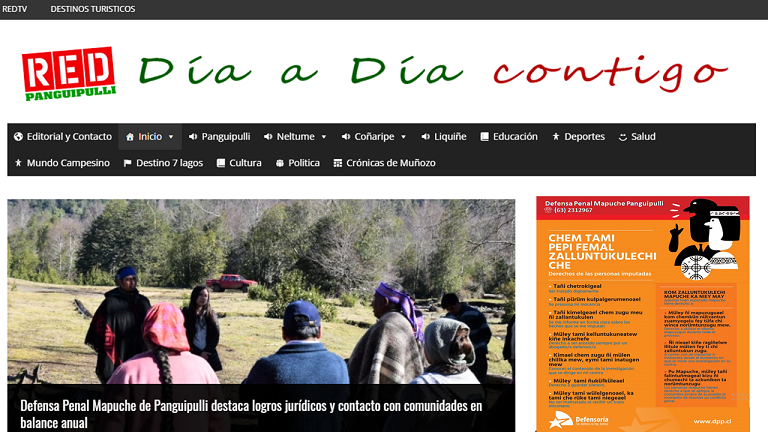 Una imagen del artículo periodístico sobre la defensa penal mapuche publicado por el medio electrónico Red Panguipulli.