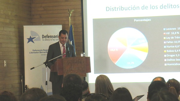 El Defensor Regional de O'Higgins, Alberto Ortega, durante la entrega de su cuenta de gestión anual. 