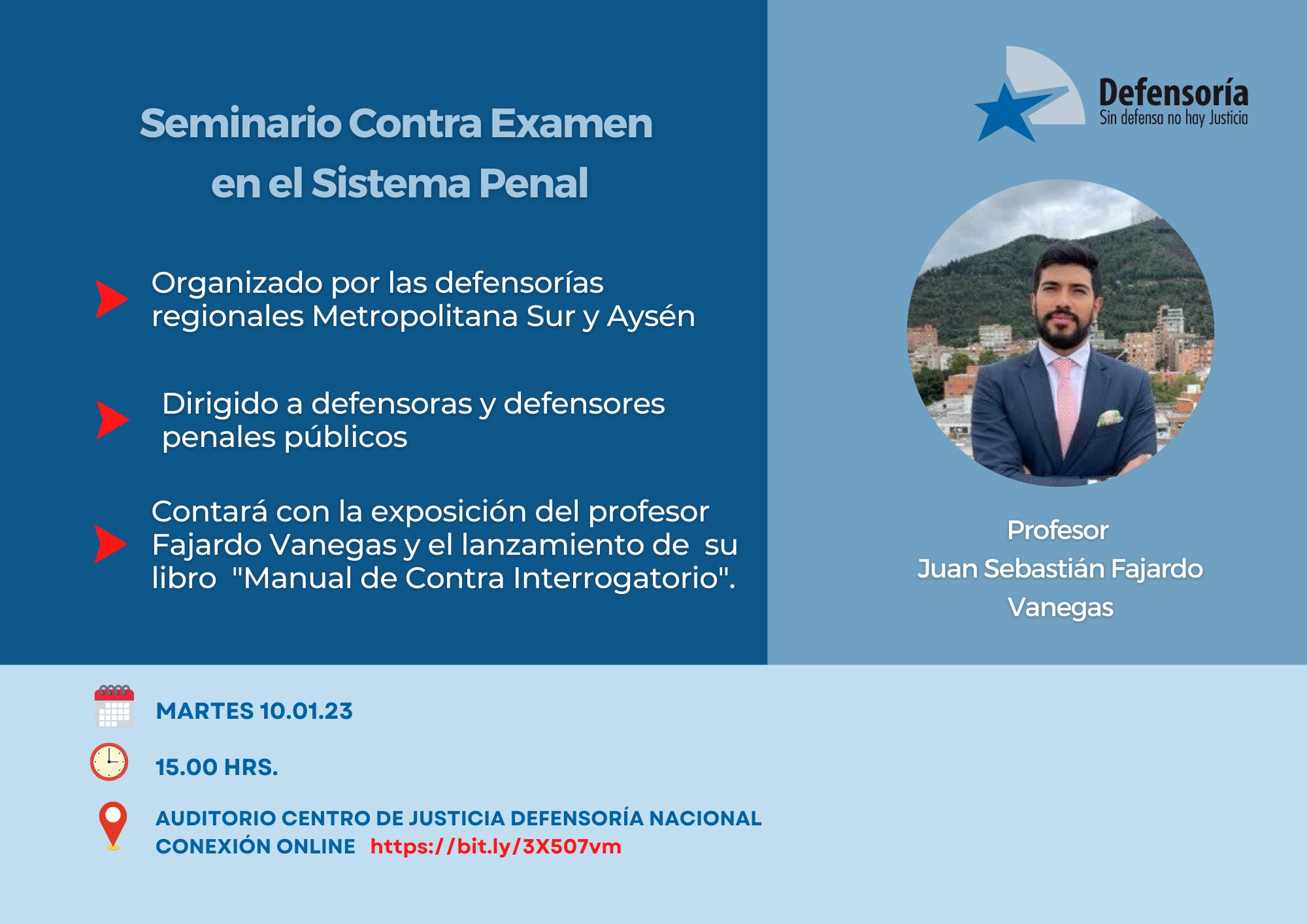 Las Defensorías Regionales Metropolitana Sur y de Aysén invitan a defensoras y defensores públicos a asistir a esta actividad.