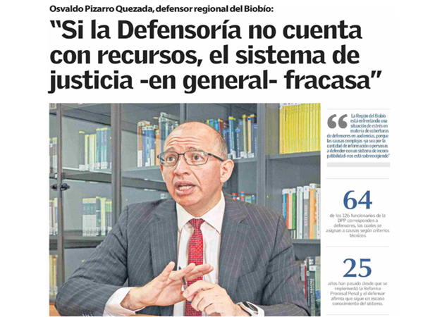 En el reportaje publicado por el diario "El Sur" el Defensor Regional destaca la necesidad de fortalecer el sistema de justicia en su conjunto.