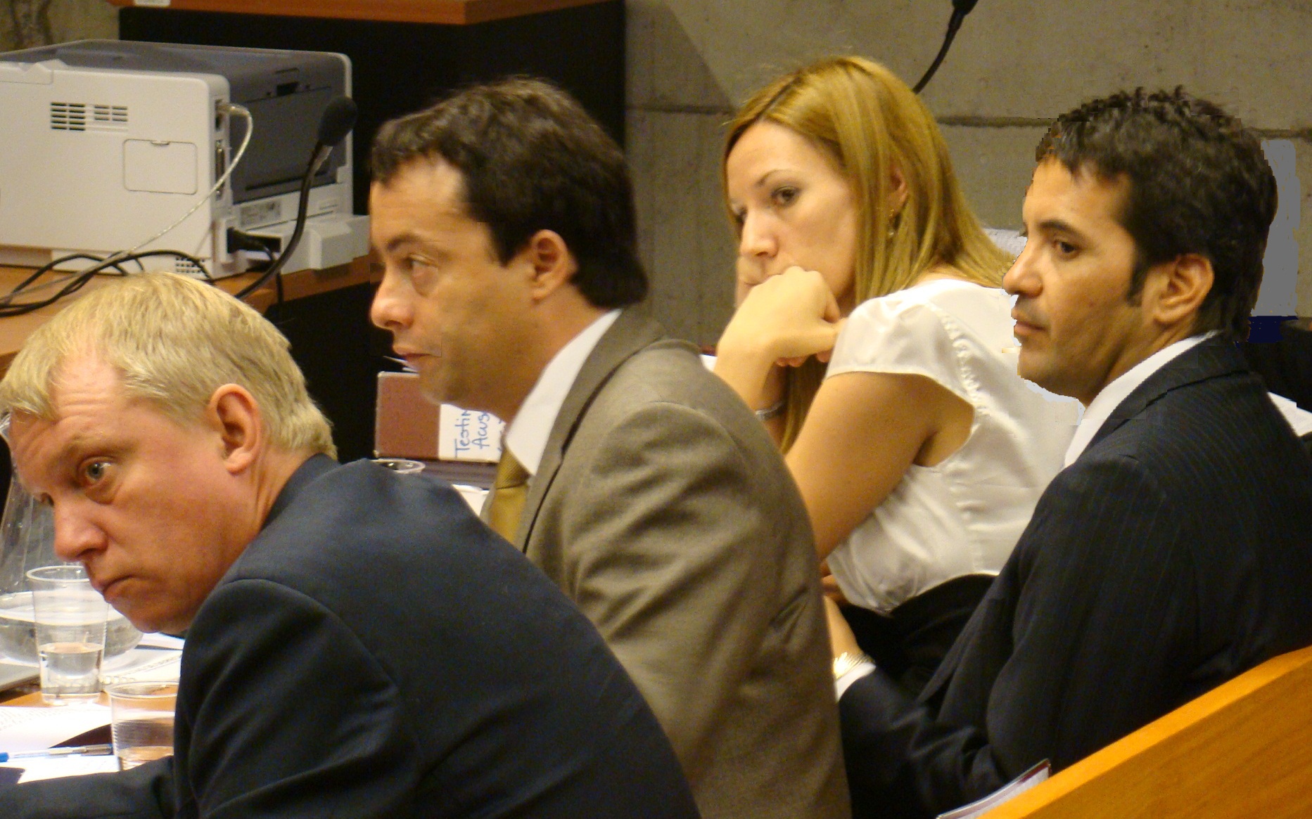 Gonzalo Rodríguez, Pablo Sanzana, Luis Gálvez y Alicia Corvalán, defensores públicos de los imputados por el crimen del cabo Luis Moyano 