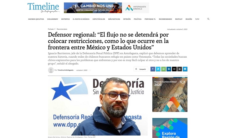 La entrevista sobre la crisis migratoria al Defensor Regional de Antofagasta, Ignacio Barrientos, publicada en el portal Timeline.