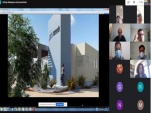 Aspecto de la reunión virtual y la imagen del nuevo edificio de la Defensoría en Alto Hospicio.