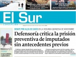 Portada Diario el sur de Concepción del sábado 7 de Diciembre  dando cuenta de la postura de la Defensoría ante las prisiones preventivas. 