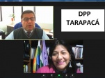 El Defensor Regional de Tarapacá y la convencional Alejandra Flores, en un momento de la videoconferencia