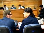 La audiencia del jueves, que incluyó los alegatos de clausura y lectura de veredicto. En la foto aparecen los defensores públicos y los jueces